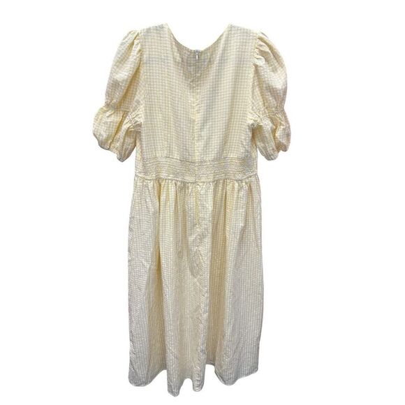 Showpo Augusta Yellow Gingham Puff Sleeve Midi Dress US 12 V-Neck Button Front - Picture 6 of 13